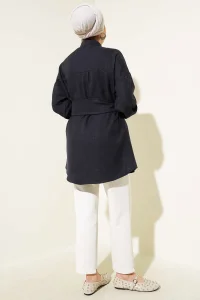 Kendinden Geniş Kuşaklı Gömlek Lacivert