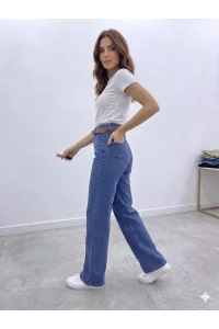 Yüksek Bel Dikiş Detaylı Geniş Kesim Kot Pantolon