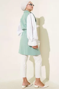 YAZGI MODA Cep Kapaklı Tünelli Yelek Çağla Yeşili