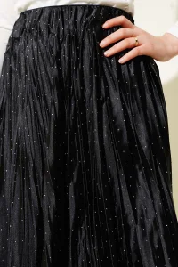 YAZGI MODA Mini Taşlı Pileli Saten Etek Siyah