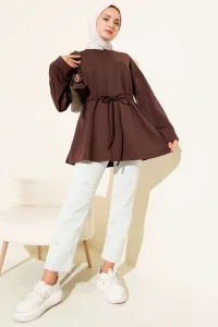 Bisiklet Yaka İp Kuşaklı Tunik Kahve