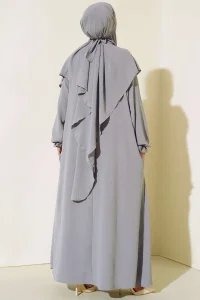 Gri Sultan Model Geniş Peçeli Ferace Takım