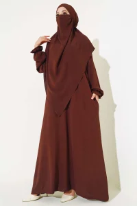 Kahve Sultan Model Geniş Peçeli Ferace Takım
