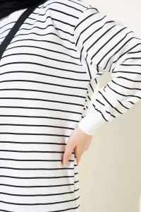Siyah Beyaz Çizgili Oversize Uzun Tunik