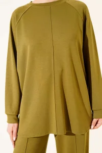 Yağ Yeşil Oversize Sweatshirt Ve Geniş Paça Pantolon Kombin Takım