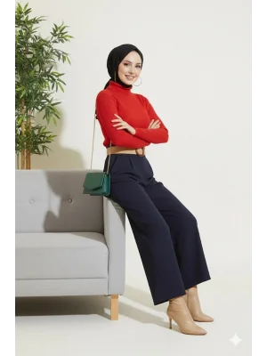 Kırmızı Boğazlı Fitilli Triko Body