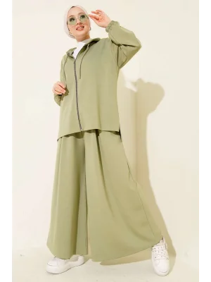 Loyşa Basic Fermuarlı Kapüşonlu İkili Takım Çağla Yeşili