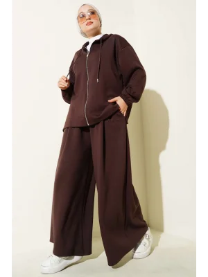 Loyşa Basic Fermuarlı Kapüşonlu İkili Takım Kahve