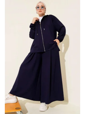 Loyşa Basic Fermuarlı Kapüşonlu İkili Takım Lacivert