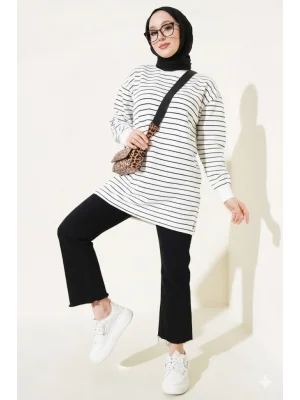 SİYAH BEYAZ ÇİZGİLİ OVERSİZE UZUN TUNİK
