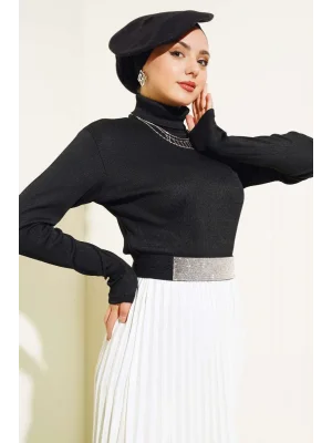 Siyah Boğazlı Fitilli Triko Body