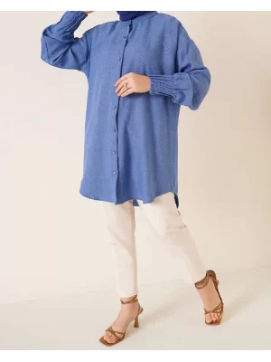Yazgı Moda Hakim Yaka İndigo Tunik