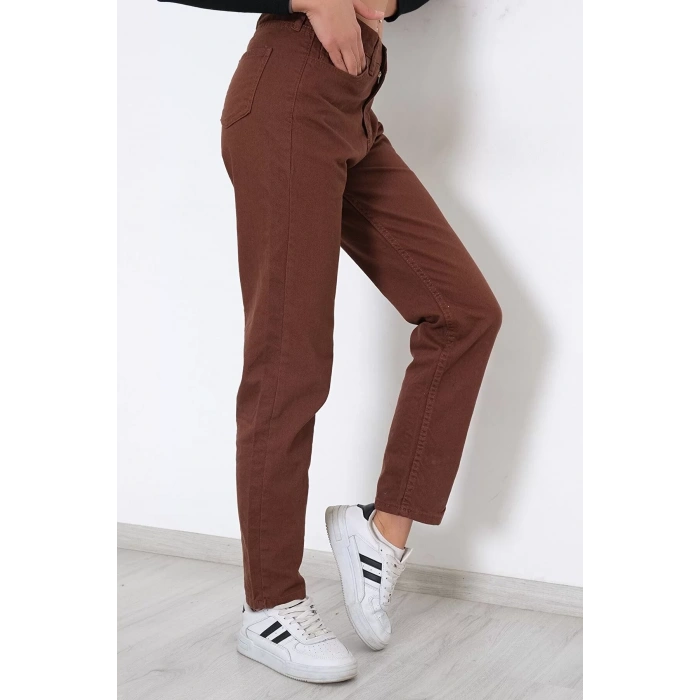 Kadın Kahve Yüksek Bel Boyfriend Pantolon