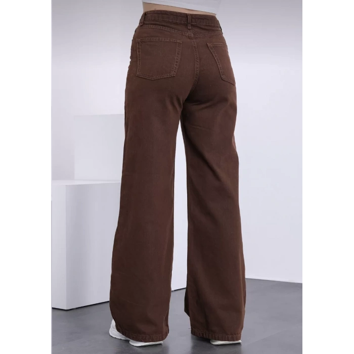 Kadın Kahverengi Bol Paça Jeans