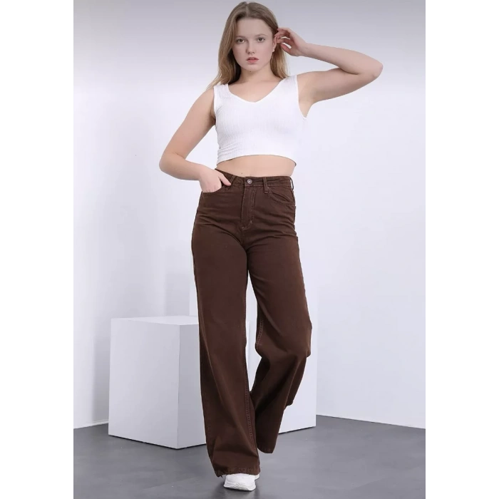 Kadın Kahverengi Bol Paça Jeans