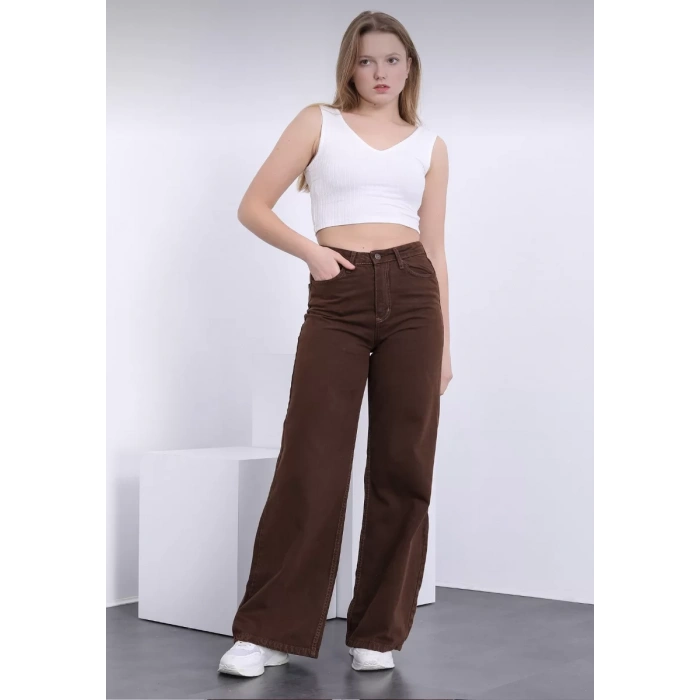 Kadın Kahverengi Bol Paça Jeans