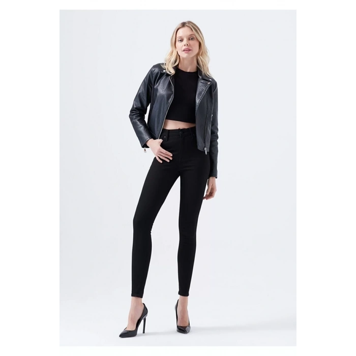 Kadın Siyah Yüksel Bel Bilek Boy Dar Paça Skinny Likralı Kot Pantalon