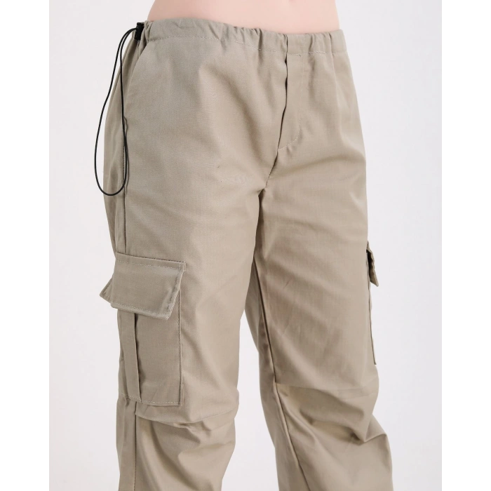 Kadın Bej Paraşüt Kargo Pantolon Pantolon