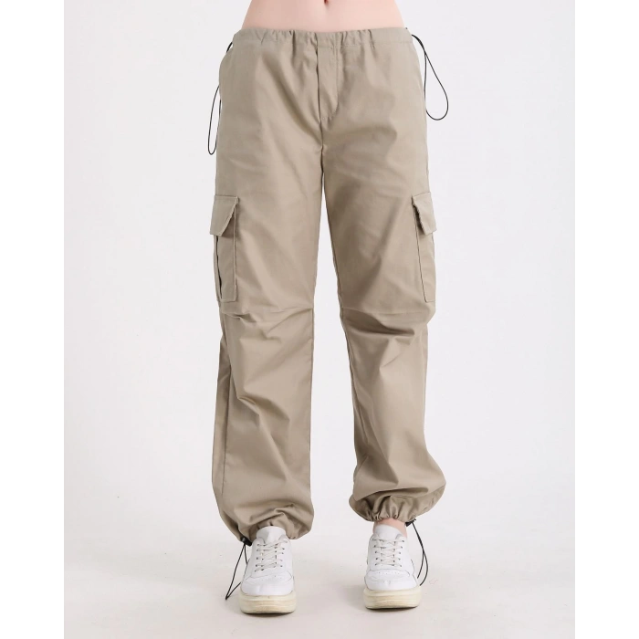 Kadın Bej Paraşüt Kargo Pantolon Pantolon