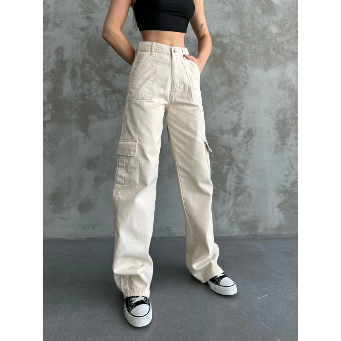 Kadın Bej Kargo Pantolon