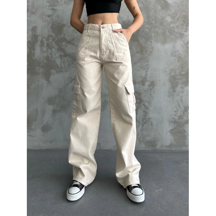 Kadın Bej Kargo Pantolon