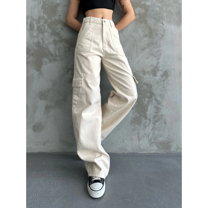Kadın Bej Kargo Pantolon