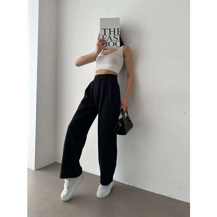 Kadın Beli Cırtlı Kumaş Palazzo