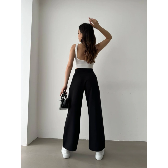 Kadın Beli Cırtlı Kumaş Palazzo