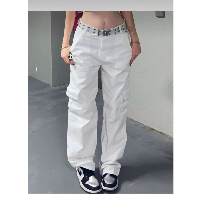 Kadın Beyaz Kargo Pantolon
