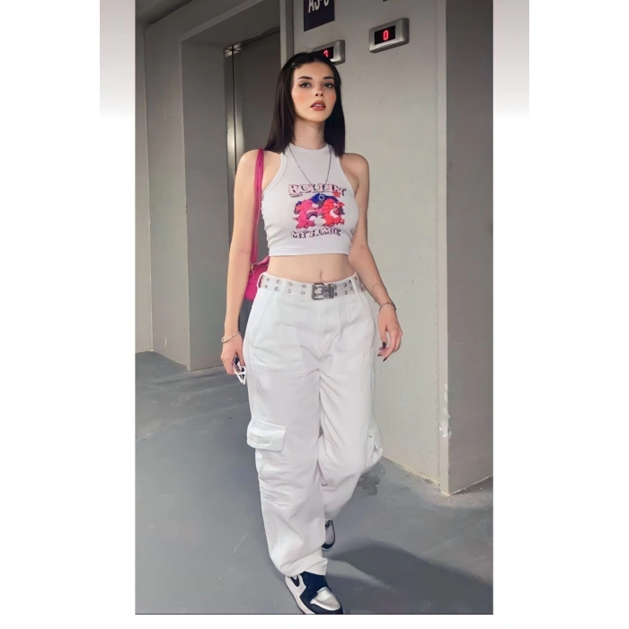 Kadın Beyaz Kargo Pantolon