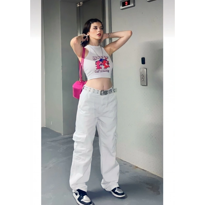 Kadın Beyaz Kargo Pantolon