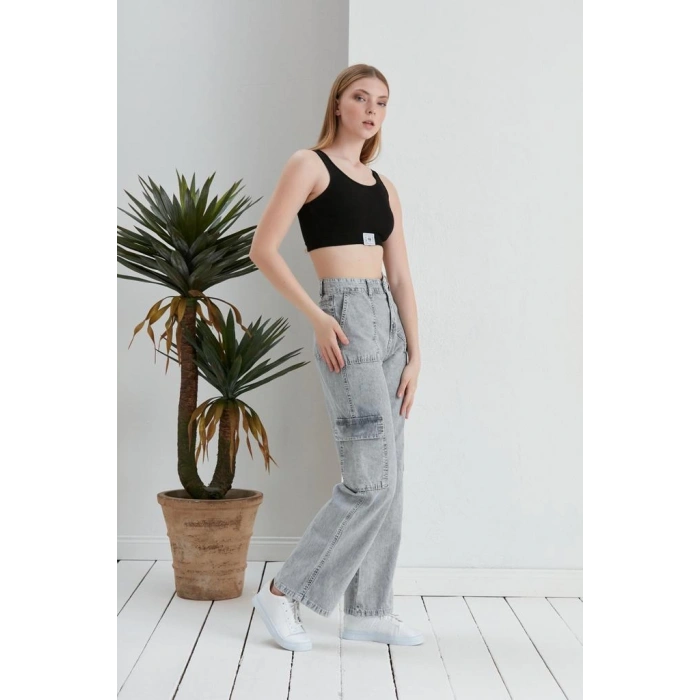 Kadın Gri Kargo Pantolon