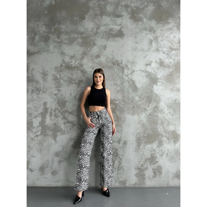 Kadın Leopar Desenli Bol Paça Pantolon