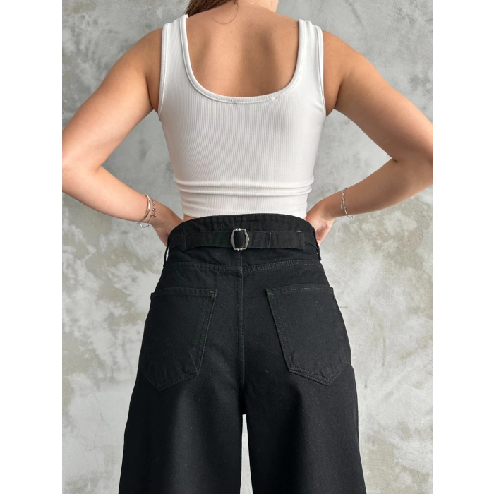 Kadın Simsiyah Baggy Toka Detaylı Baggy Pantolon