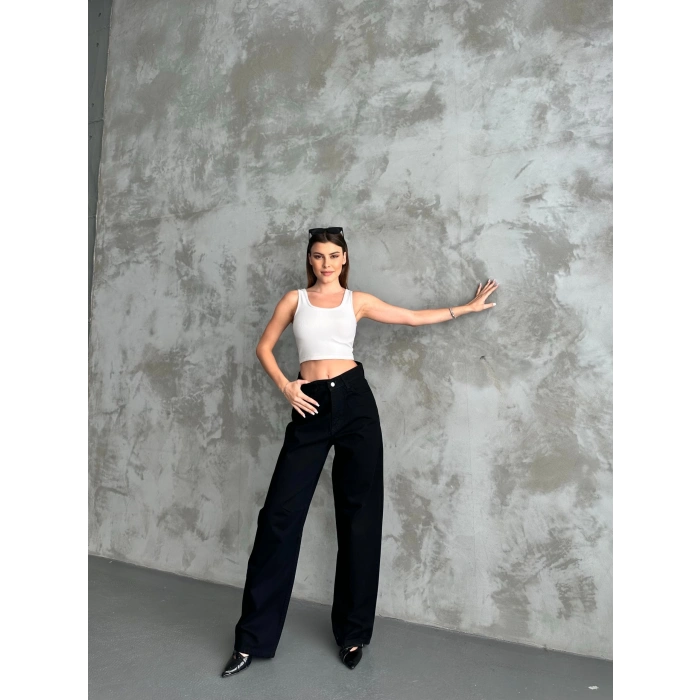 Kadın Simsiyah Baggy Toka Detaylı Baggy Pantolon