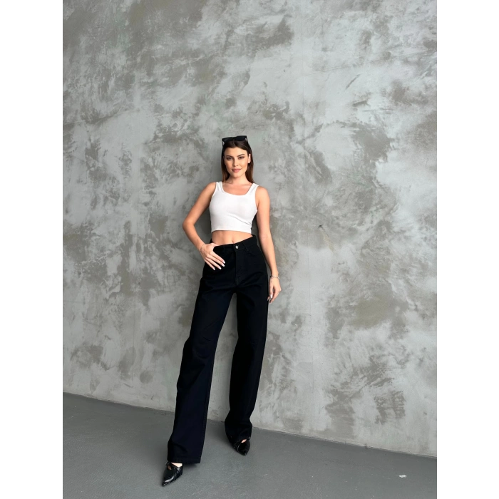 Kadın Simsiyah Baggy Toka Detaylı Baggy Pantolon