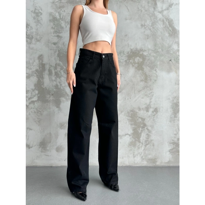 Kadın Simsiyah Baggy Toka Detaylı Baggy Pantolon
