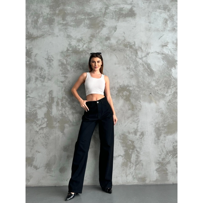 Kadın Simsiyah Baggy Toka Detaylı Baggy Pantolon