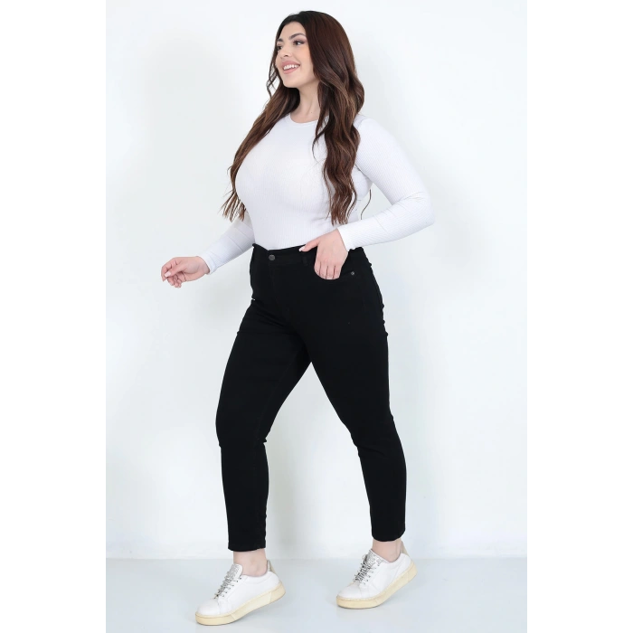 Kadın Siyah Büyük Beden Battal Dar Paça Likralı Kot Pantolon
