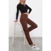 Kadın Kahve Yüksek Bel Boyfriend Pantolon