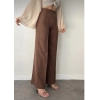 Kadın Önü Dikiş Detaylı Kahverengi Palazzo Pantolon