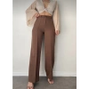 Kadın Önü Dikiş Detaylı Kahverengi Palazzo Pantolon