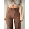 Kadın Önü Dikiş Detaylı Kahverengi Palazzo Pantolon