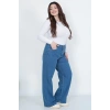 Kadın Mavi Büyük Beden Battal Bol Paça Palazzo Jeans