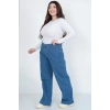 Kadın Mavi Büyük Beden Battal Bol Paça Palazzo Jeans