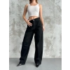 Kadın Simsiyah Baggy Toka Detaylı Baggy Pantolon