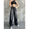 Kadın Siyah Toka Detaylı Baggy Jean