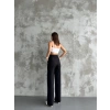 Kadın Siyah Yüksek Bel Cırtlı Bol Paça Kumaş Pantolon