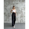 Kadın Siyah Yüksek Bel Cırtlı Bol Paça Kumaş Pantolon