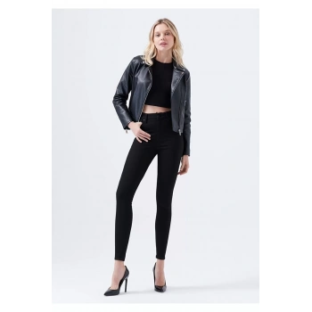 Kadın Siyah Yüksel Bel Bilek Boy Dar Paça Skinny Likralı Kot Pantalon